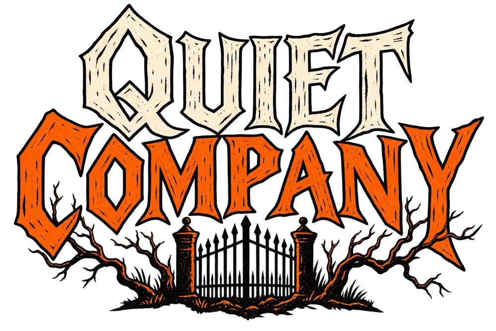 Quiet Company logo in ivory and burnt-orange woodcut lettering