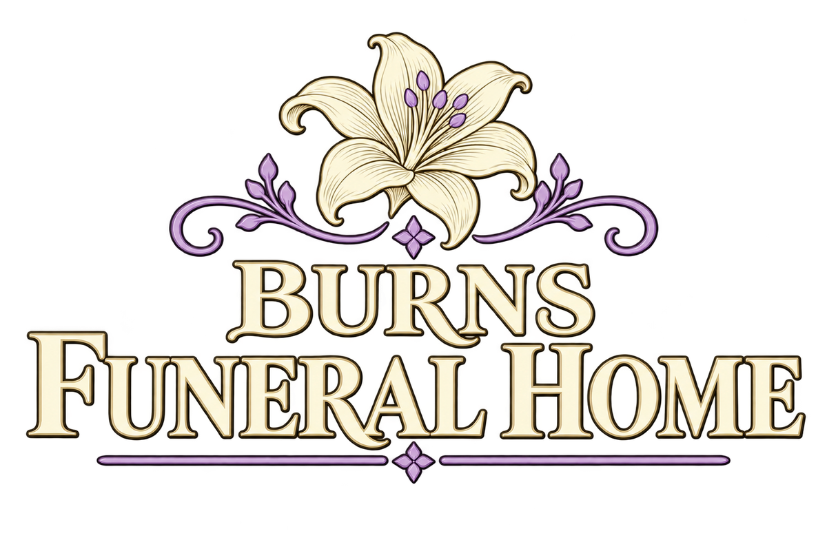 A Quiet Departure lily logo in ivory and lavender