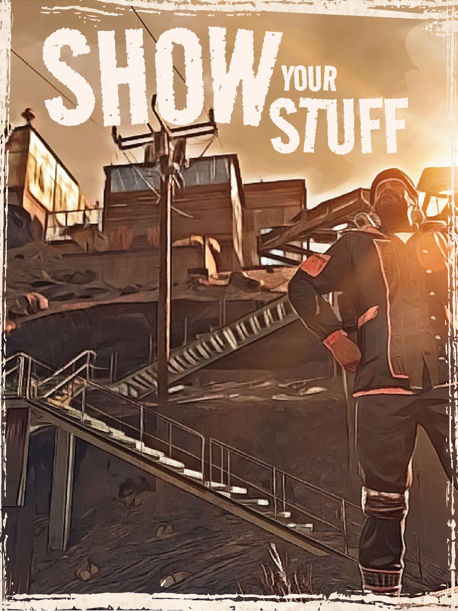 Fallout 76 player standing in front of C.A.M.P. build. 