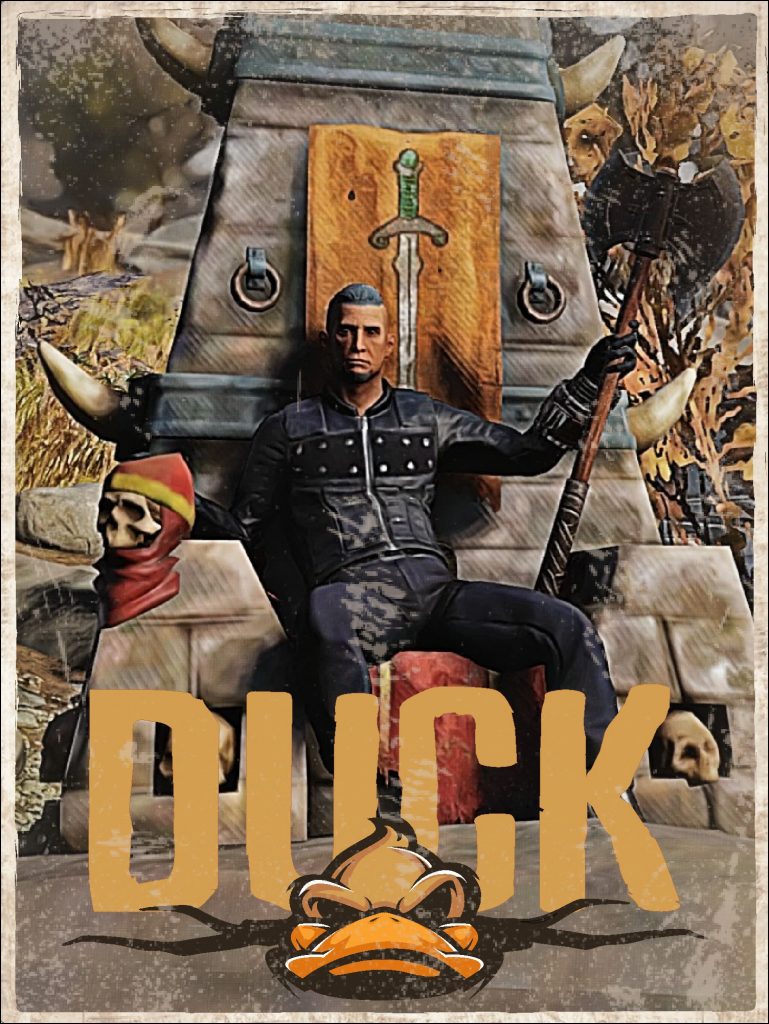 Promotional poster for Duck, a Fallout 76 builder.