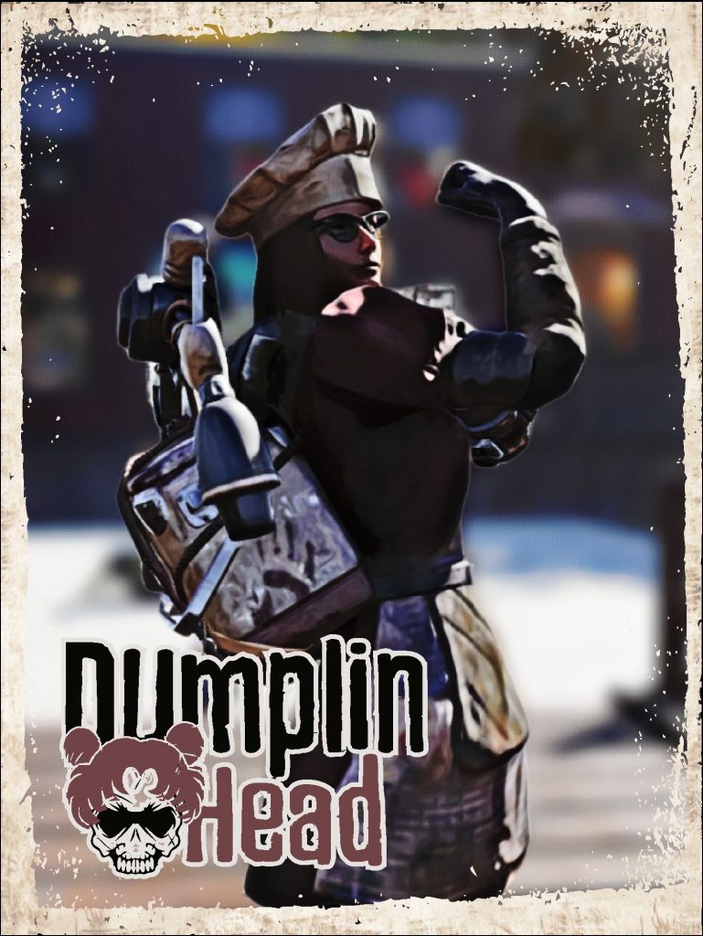 Promotional poster for Dumplin Head, a Fallout 76 camp builder.