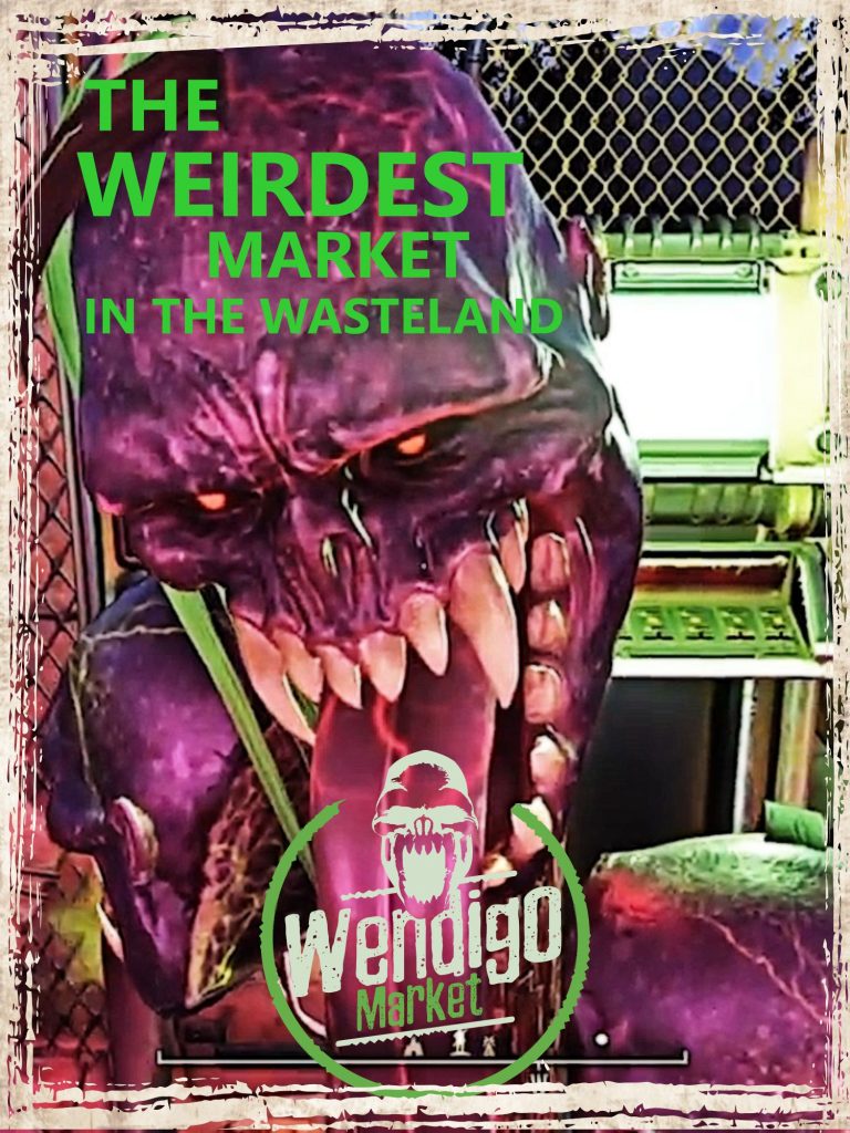 Promotional poster for Wendigo Market, a Fallout 76 trap camp build.