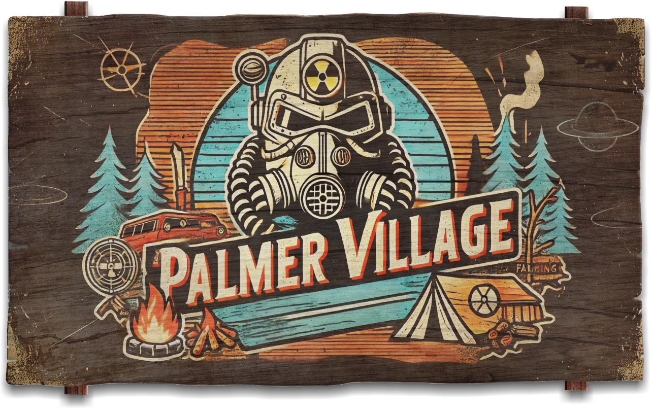 Logo for Palmer Village Fallout 76 camp build.