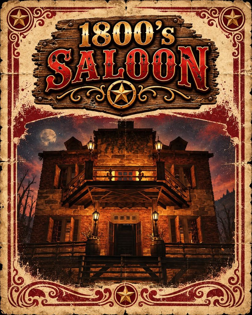 Poster for 1800's Saloon, a Fallout 76 camp build by Deviant Cat