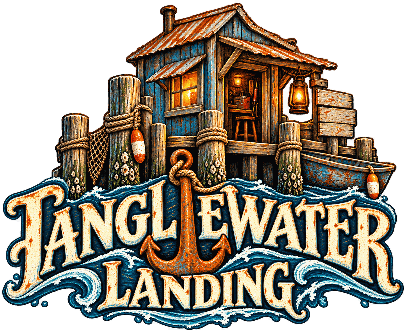 Logo for Tanglewater Landing, a Fallout 76 camp build by Rad Rux.