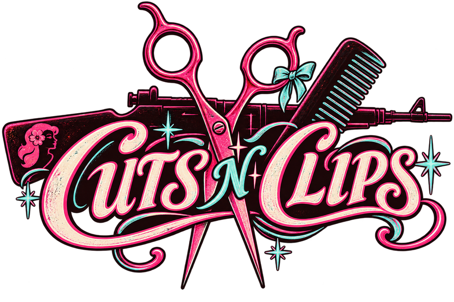 Logo for Cuts N Clips, a Fallout 76 camp build by Rad Rux.