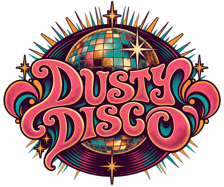 Logo for Dusty Disco, a Fallout 76 camp build by Rad Rux.
