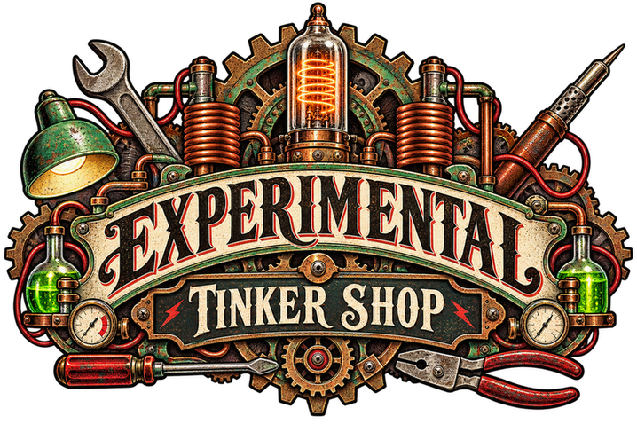 Logo for Experimental Tinker Shop, a Fallout 76 camp build by Rad Rux.
