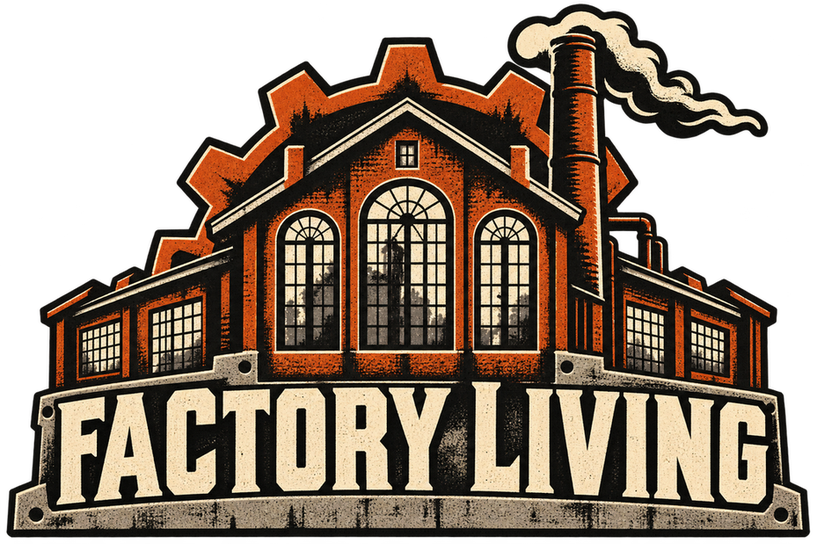 Logo for Factory Living, a Fallout 76 camp build by Rad Rux.