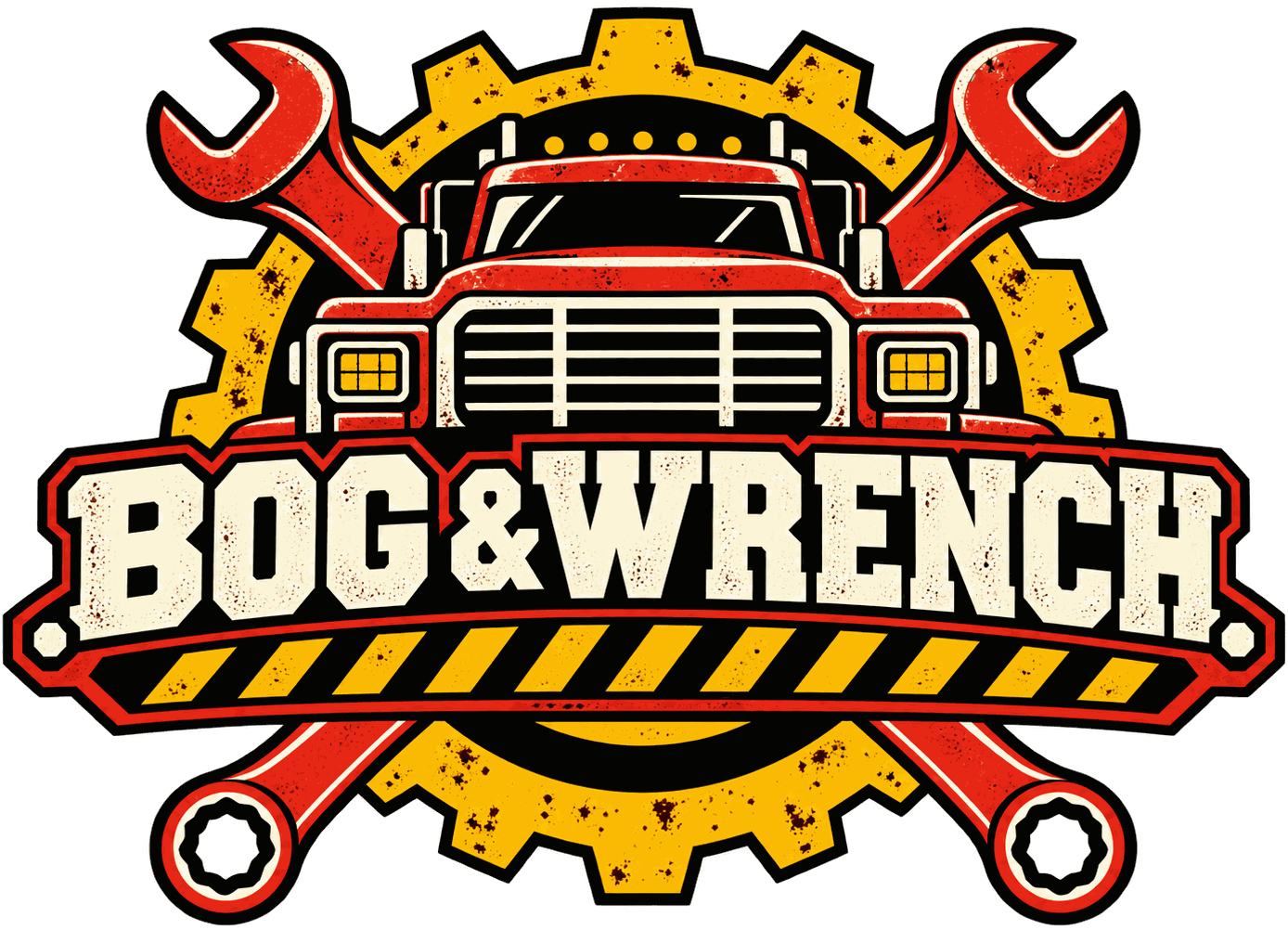 Logo for Bog & Wrench, a Fallout 76 camp build by Rad Rux.