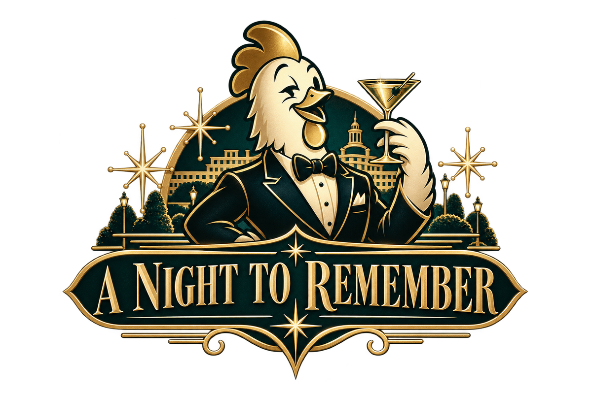 Logo for A Night to Remember, a Fallout 76 camp build by Chicken Bone.