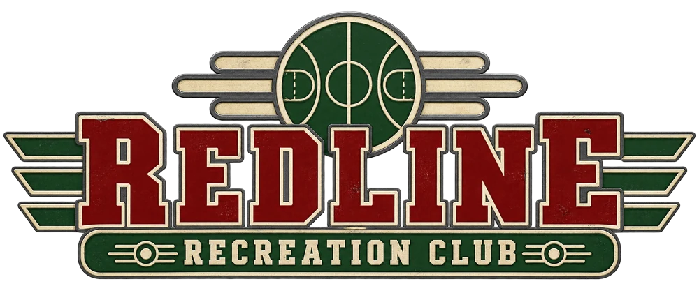 Redline Recreation Club collegiate red green and cream logo