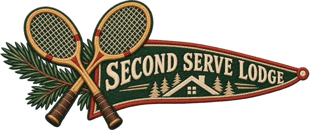 Second Serve Lodge embroidered tennis pennant logo