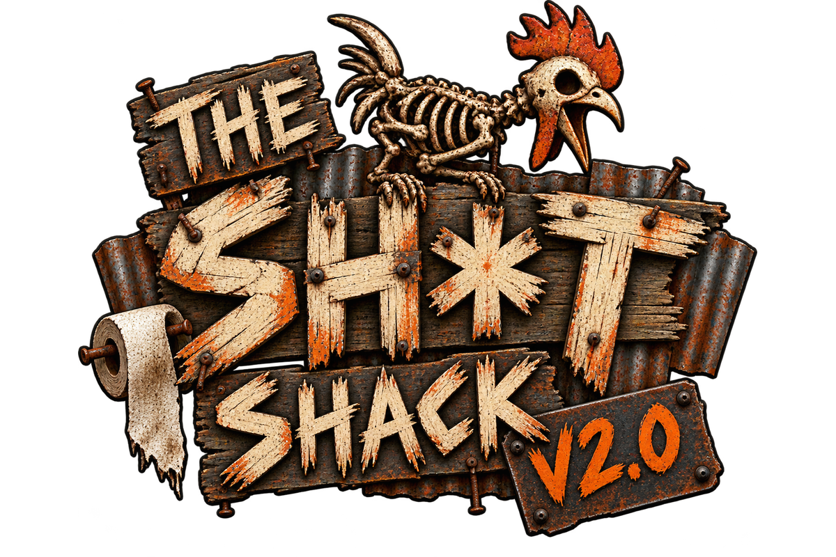 Logo for The Sh*t Shack V2.0, a Fallout 76 camp build by Chicken Bone.
