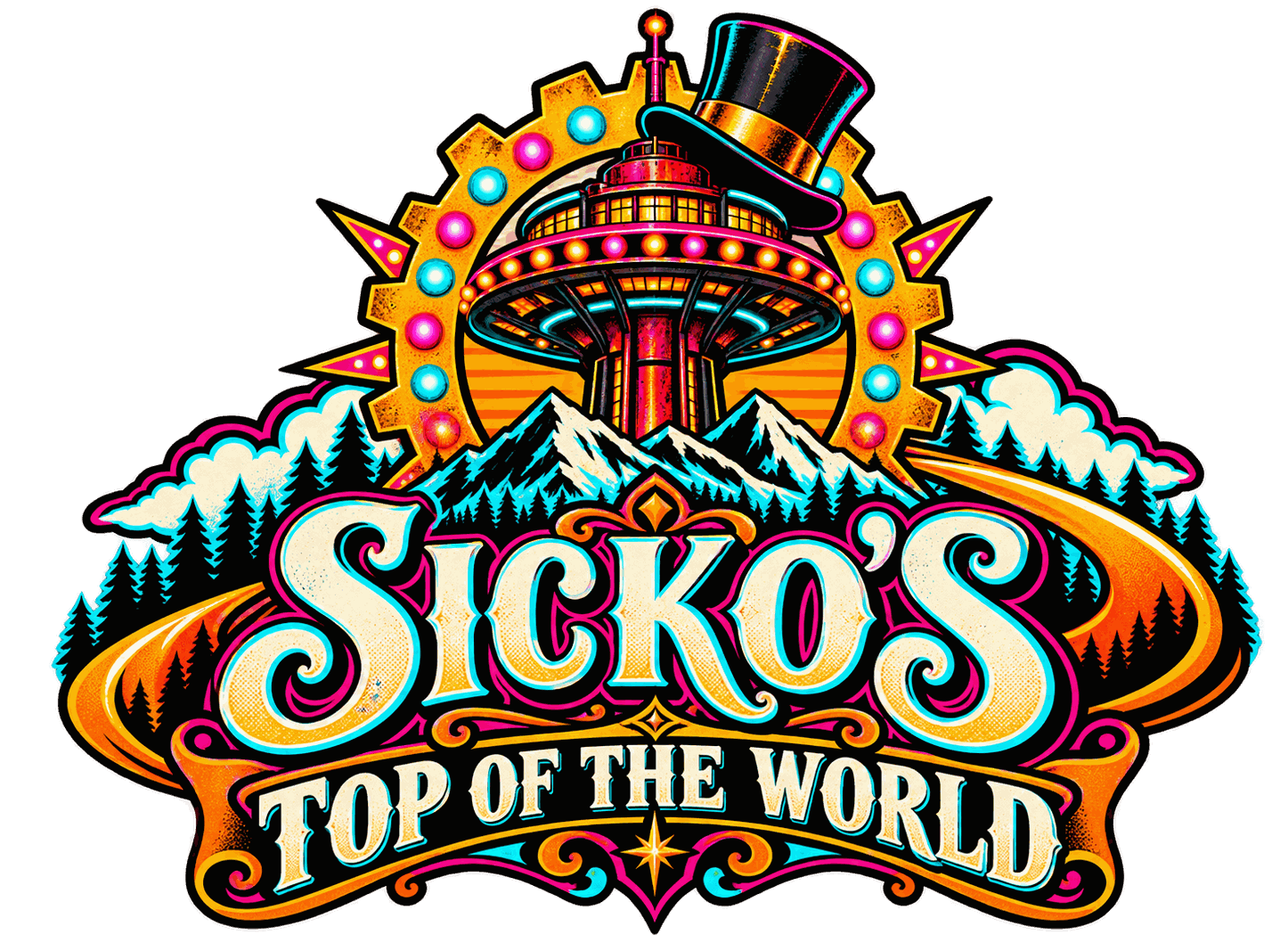 Logo for Sicko's Top of the World, a Fallout 76 camp build by Rad Rux.