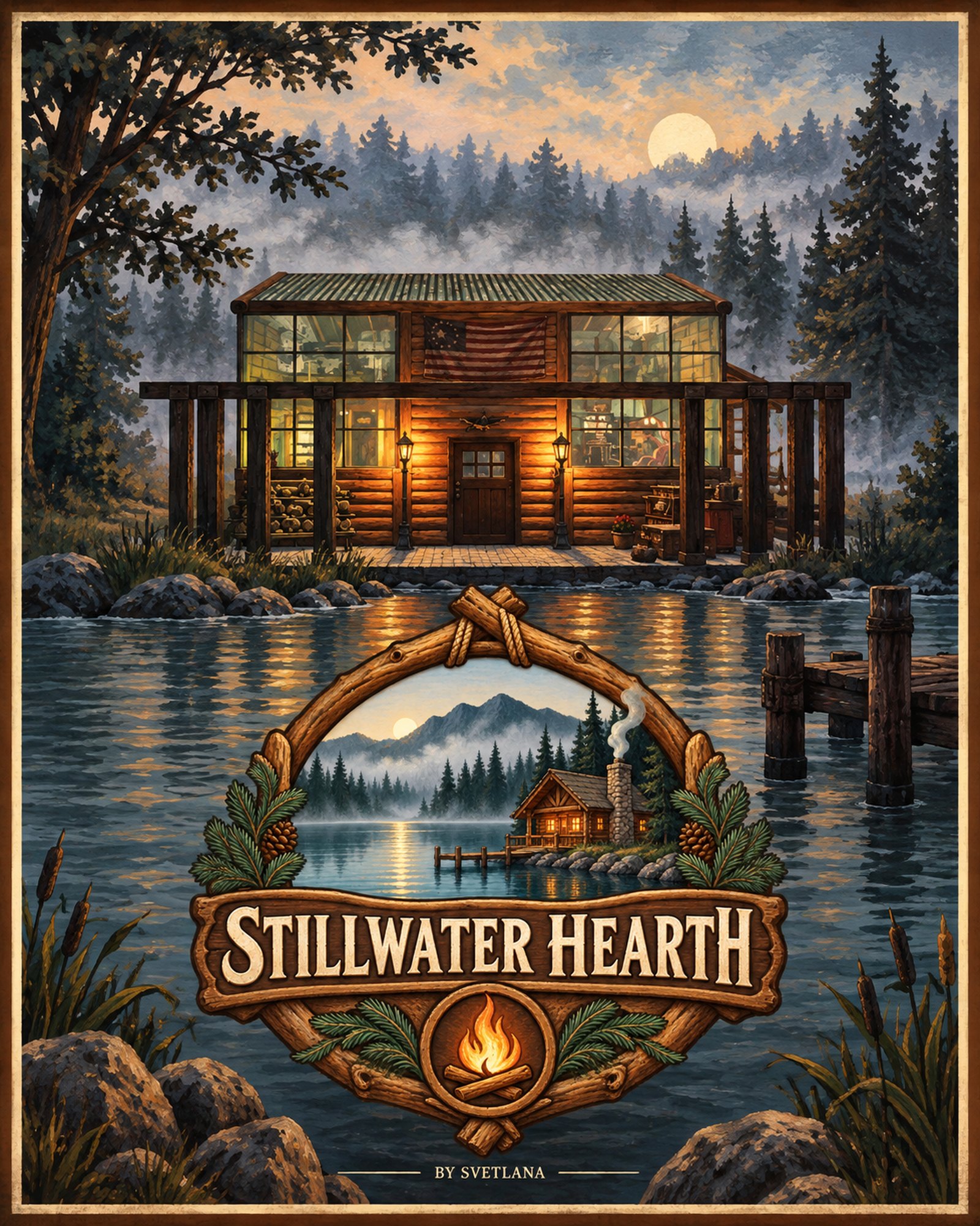 stillwater-hearth-poster Poster for Stillwater Hearth, a Fallout 76 camp build by Svetlana.