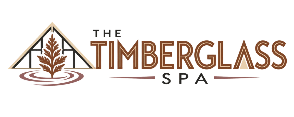 Geometric Timberglass Spa logo with cedar leaf and water ripple