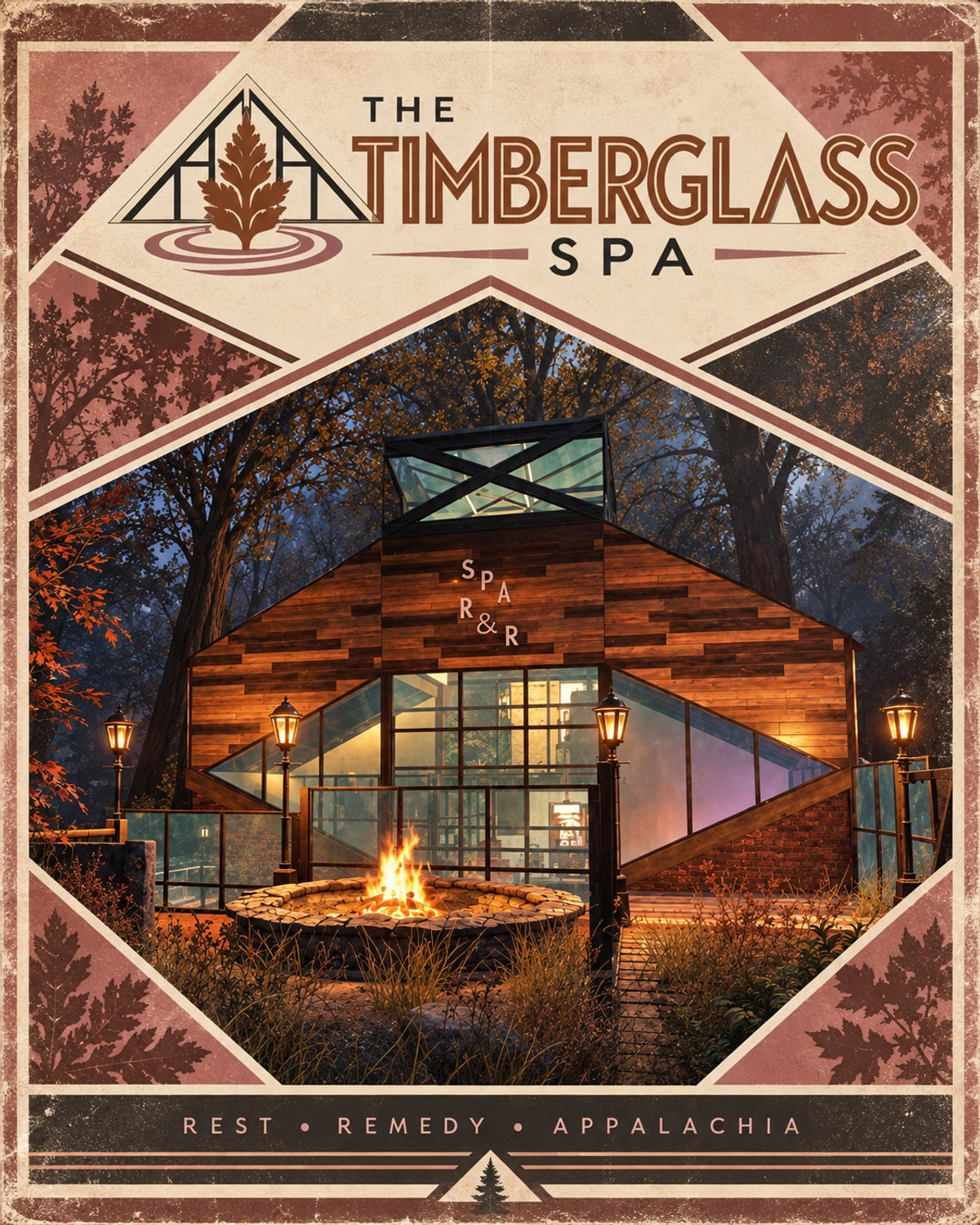 The Timberglass Spa Poster Vintage wellness poster for The Timberglass Spa by High Grade Jay