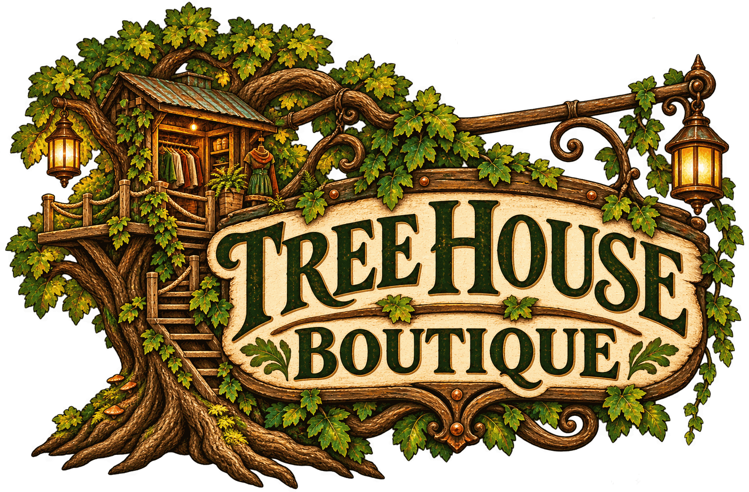 Logo for Tree House Boutique, a Fallout 76 camp build by Rad Rux.