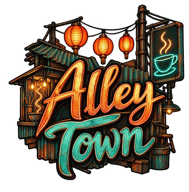 Logo for Alley Town, a Fallout 76 camp build by Rad Rux.
