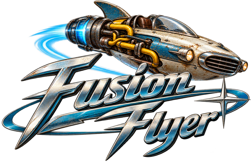 Logo for Fusion Flyer, a Fallout 76 camp build by Rad Rux.