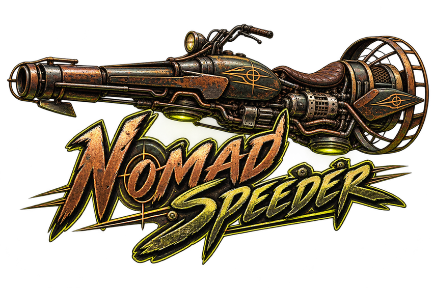Logo for Nomad Speeder, a Fallout 76 camp build by Rad Rux.