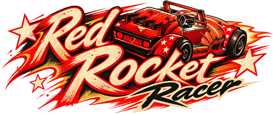 Logo for Red Rocket Racer, a Fallout 76 camp build by Rad Rux.