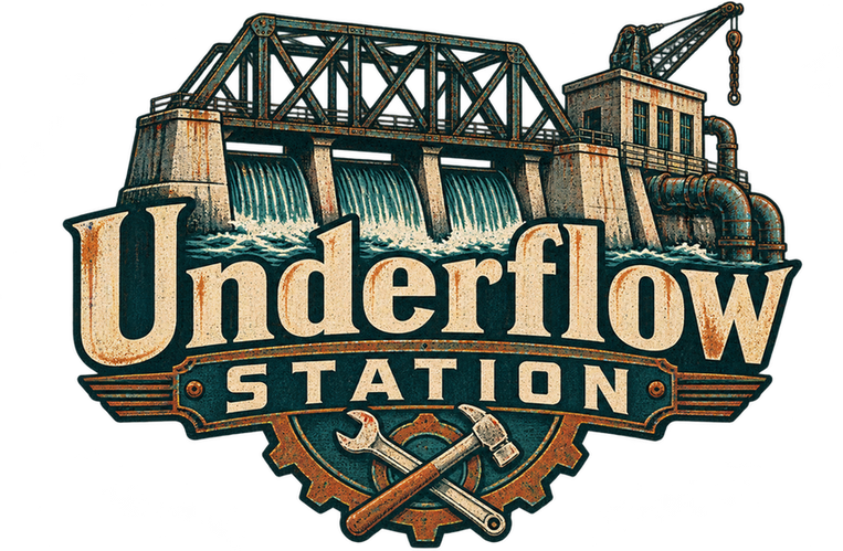 Logo for Underflow Station, a Fallout 76 camp build by Rad Rux.